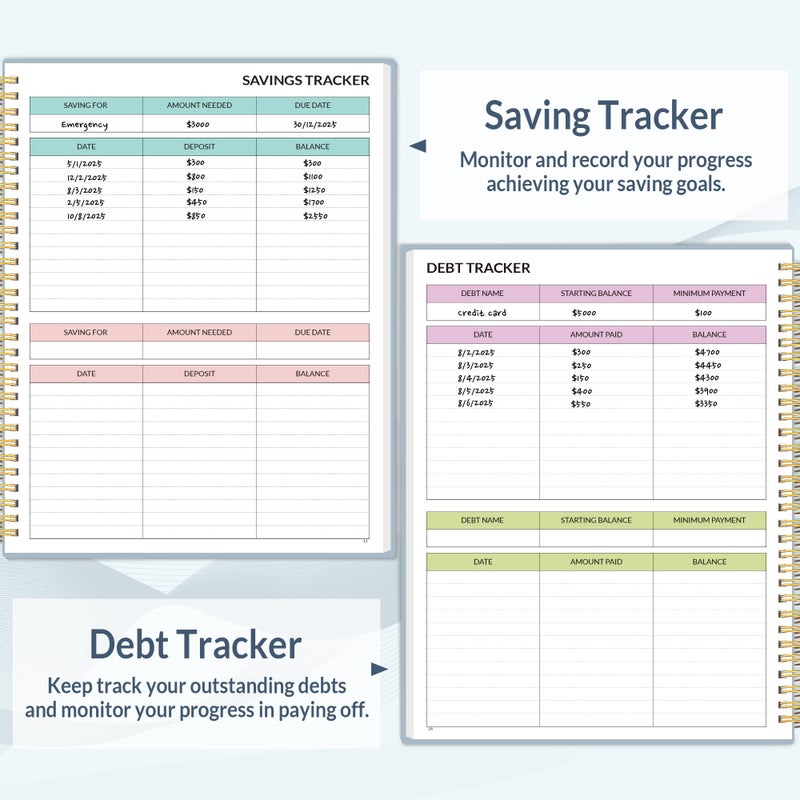 ساني مخطط ميزانية SUNEE - كتاب ميزانية شهرية مع دفتر ملاحظات لتتبع النفقات، منظم فاتورة غير مؤرخ لمدة 12 شهرًا ومخطط مالي لإدارة أموالك، دفتر حساب A5 (6.4 بوصة × 8.3 بوصة) مع علامة تبويب ملونة، أزرق - Image 5